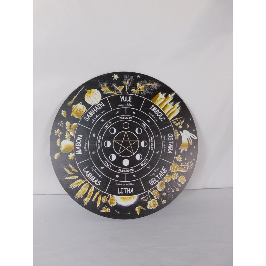 Wheel Of The Year Sabbat Wall Plaque Pentacle Moon Phases Wicca Altar Decor