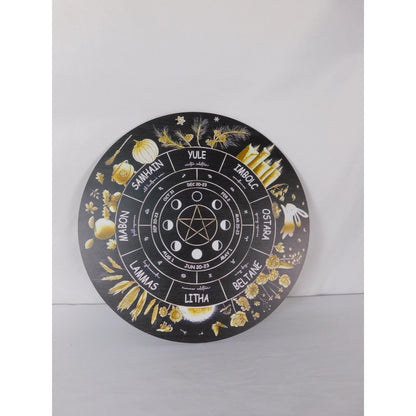 Wheel Of The Year Sabbat Wall Plaque Pentacle Moon Phases Wicca Altar Decor
