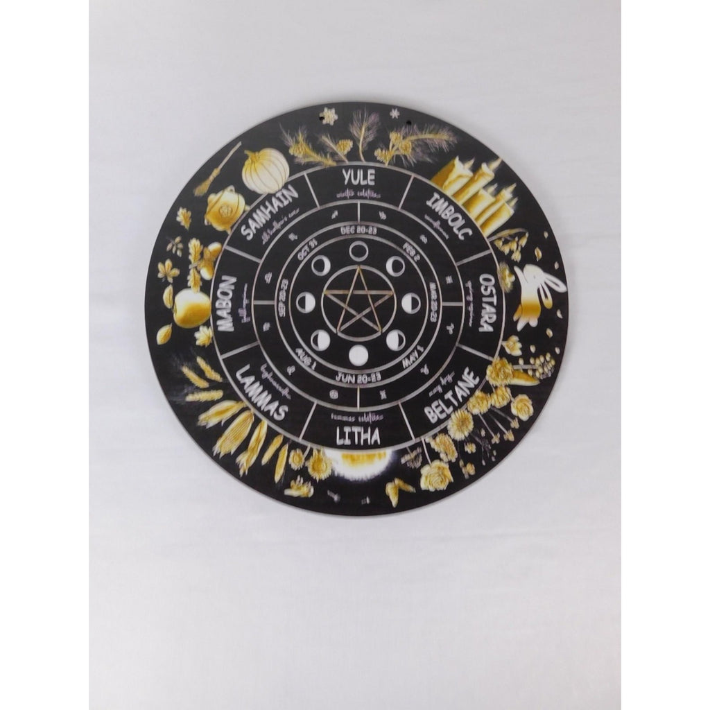 Wheel Of The Year Sabbat Wall Plaque Pentacle Moon Phases Wicca Altar Decor