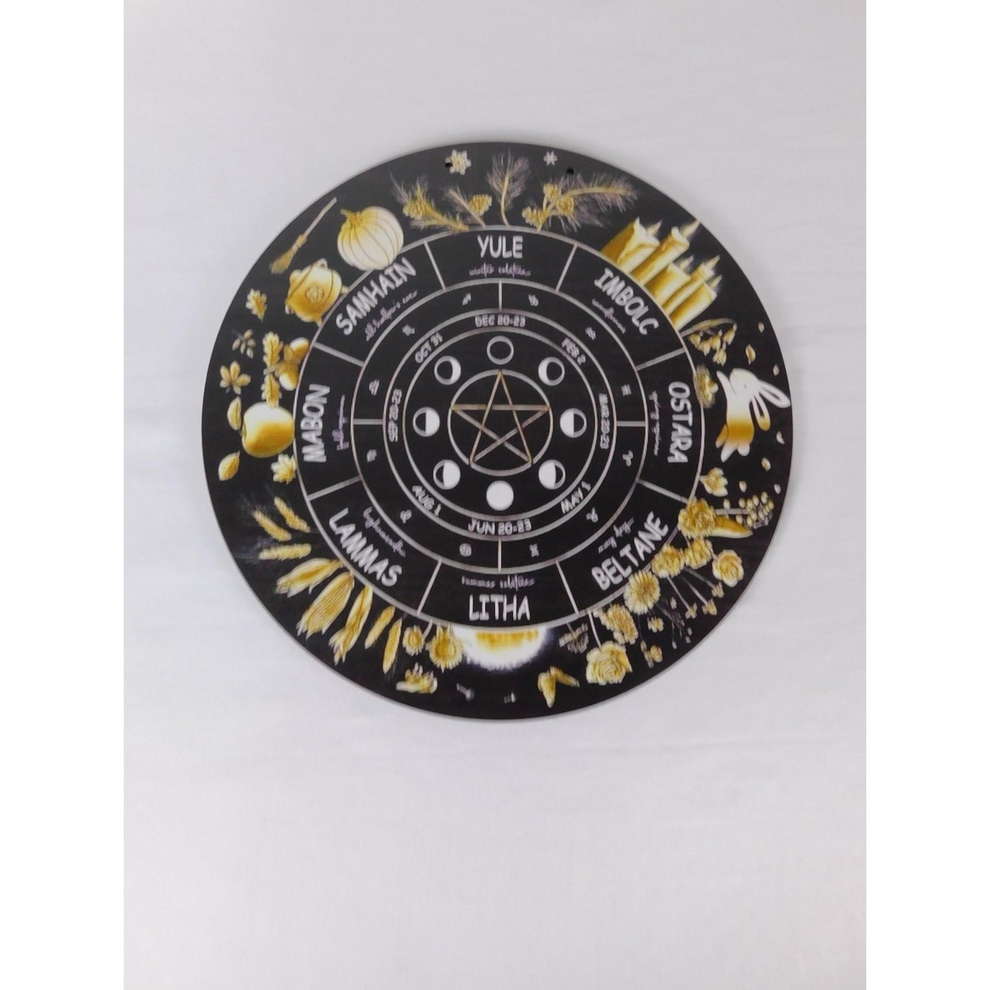 Wheel Of The Year Sabbat Wall Plaque Pentacle Moon Phases Wicca Altar Decor