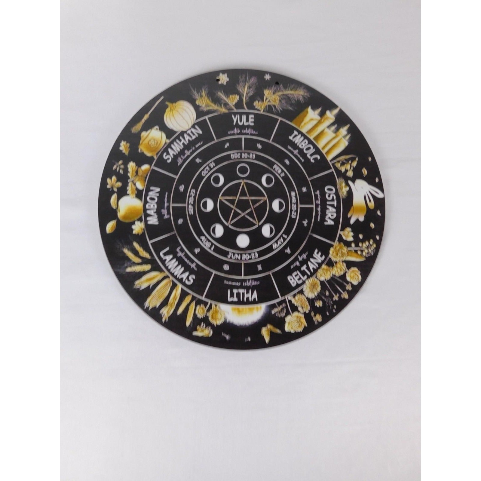 Wheel Of The Year Sabbat Wall Plaque Pentacle Moon Phases Wicca Altar Decor