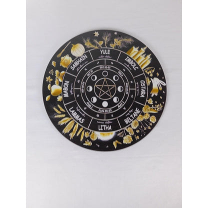 Wheel Of The Year Sabbat Wall Plaque Pentacle Moon Phases Wicca Altar Decor