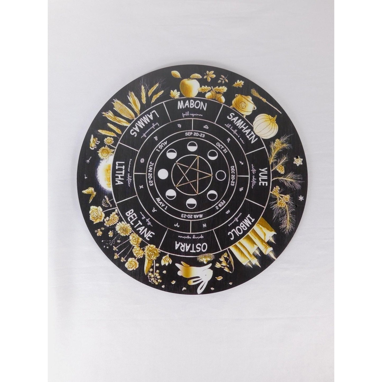 Wheel Of The Year Sabbat Wall Plaque Pentacle Moon Phases Wicca Altar Decor