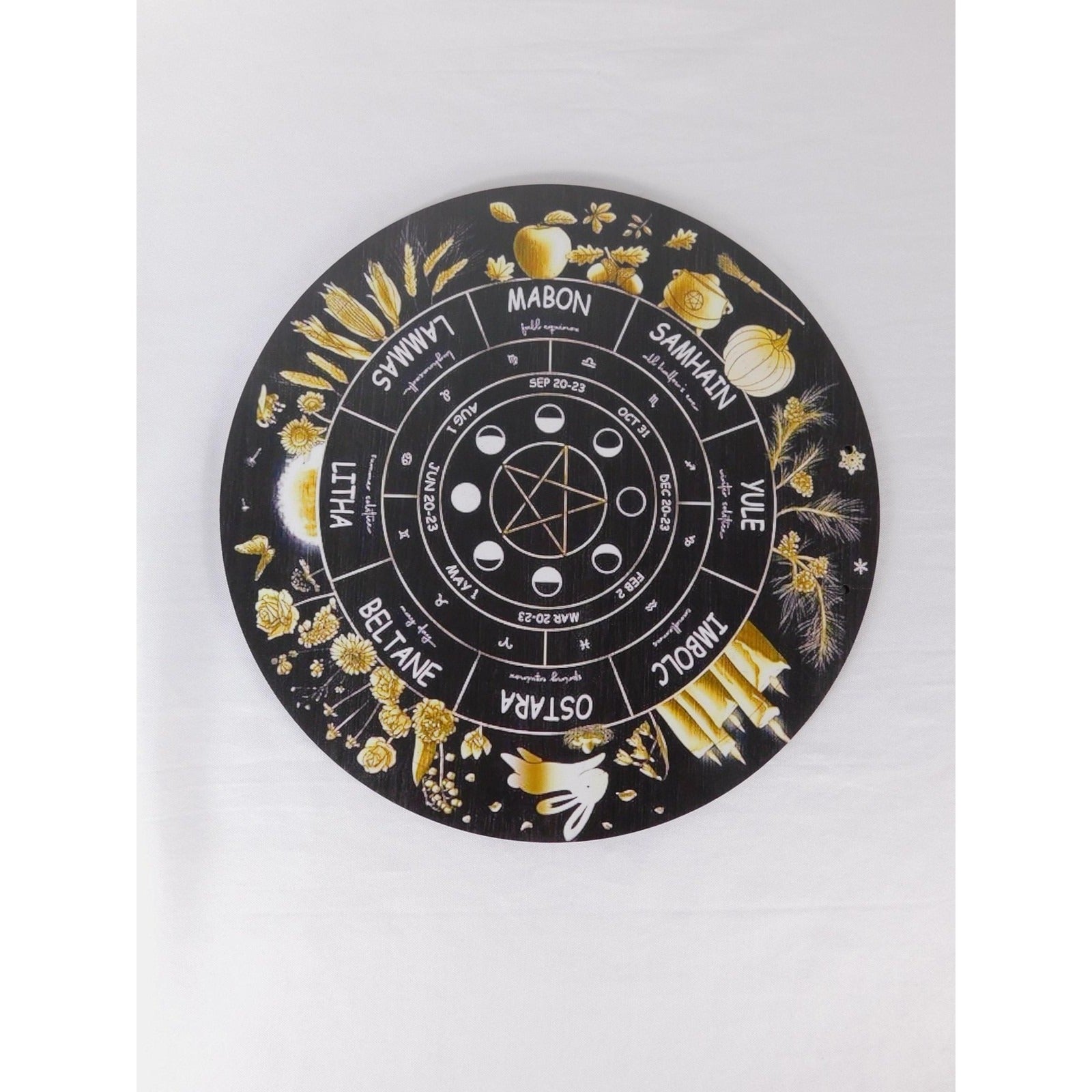 Wheel Of The Year Sabbat Wall Plaque Pentacle Moon Phases Wicca Altar Decor