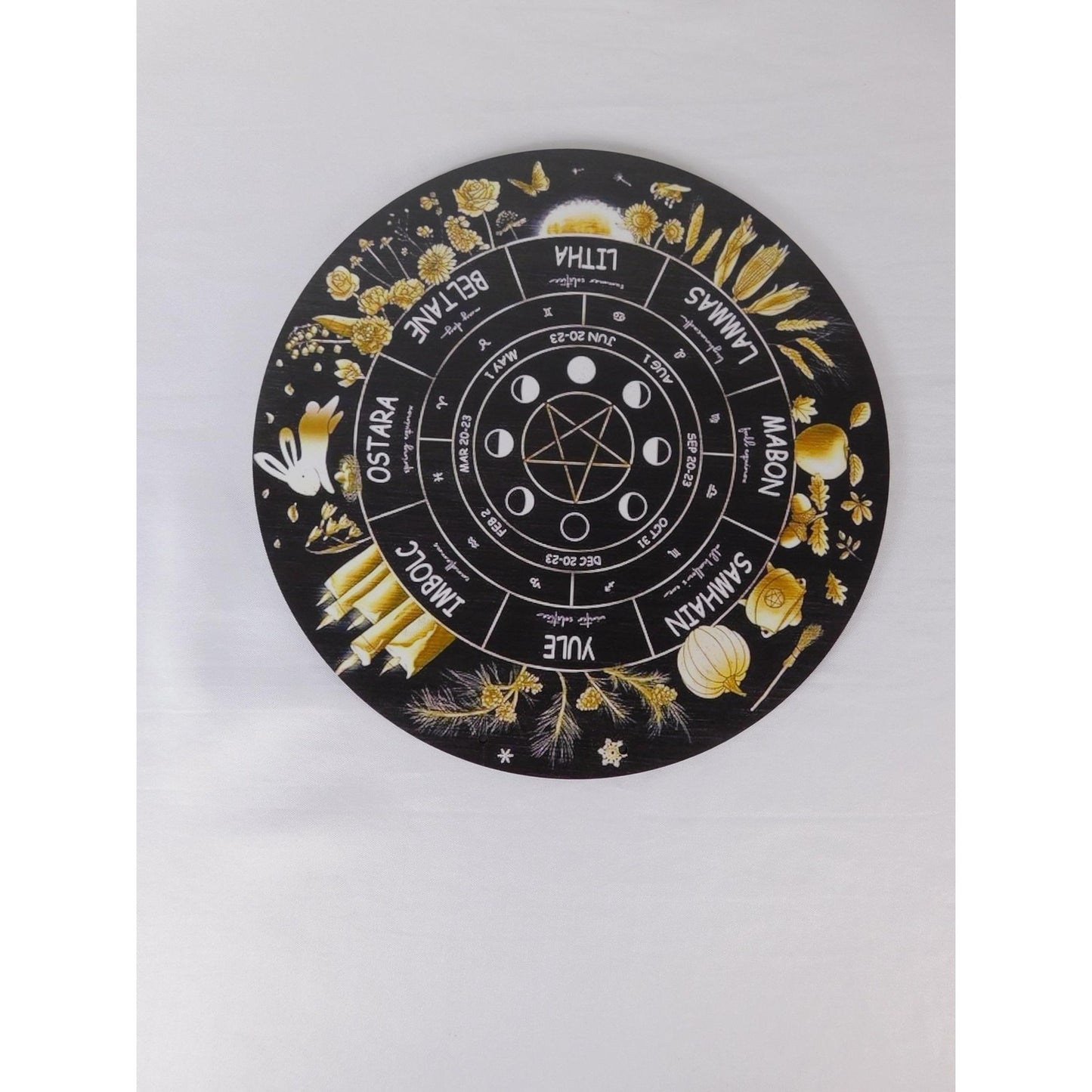 Wheel Of The Year Sabbat Wall Plaque Pentacle Moon Phases Wicca Altar Decor