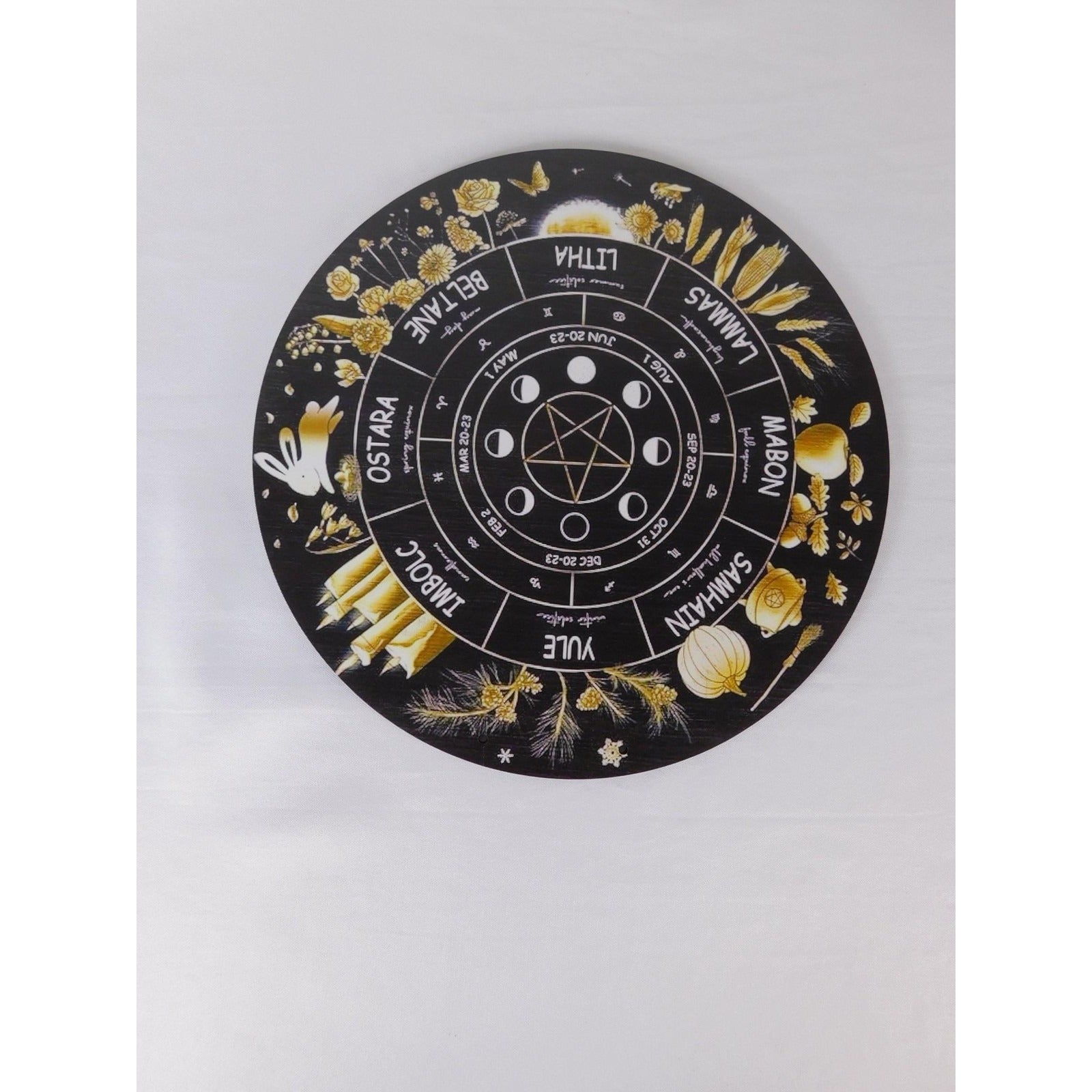 Wheel Of The Year Sabbat Wall Plaque Pentacle Moon Phases Wicca Altar Decor