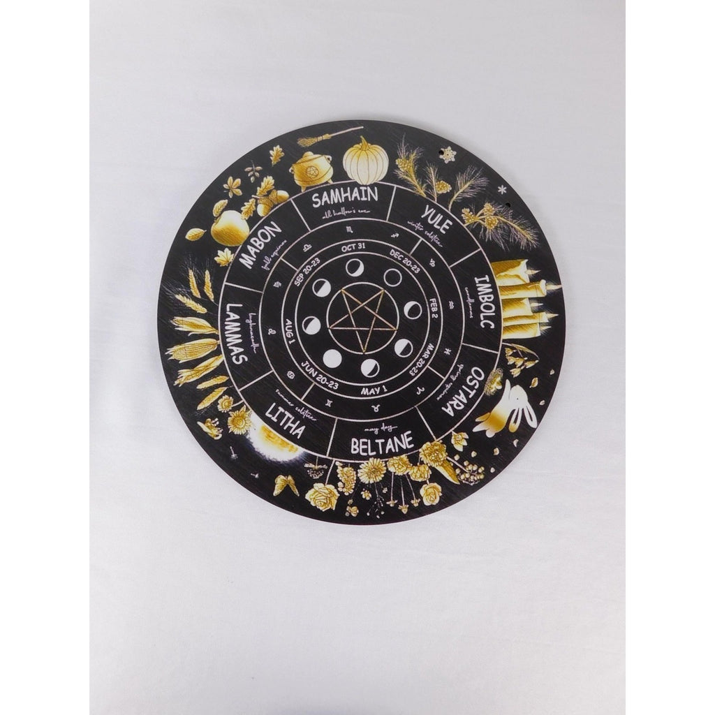 Wheel Of The Year Sabbat Wall Plaque Pentacle Moon Phases Wicca Altar Decor