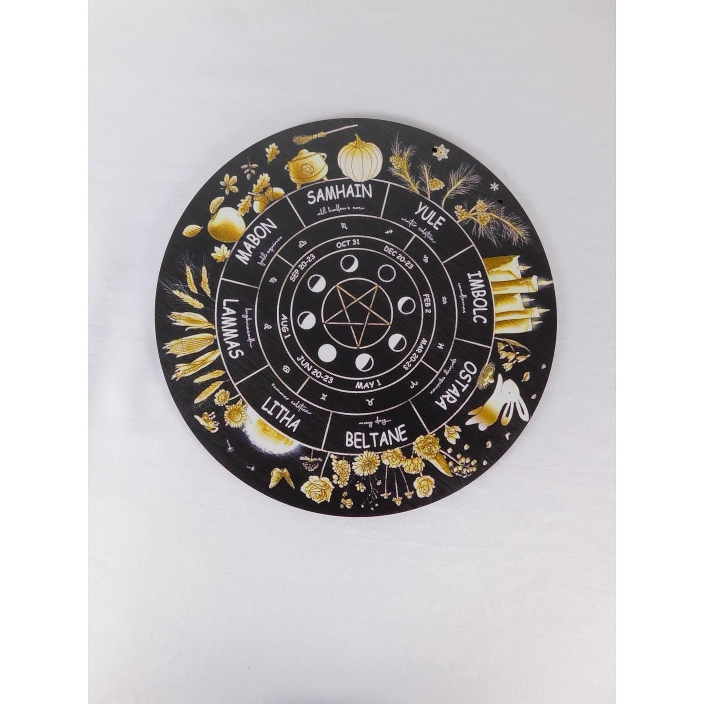Wheel Of The Year Sabbat Wall Plaque Pentacle Moon Phases Wicca Altar Decor