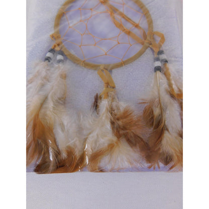 Brown Feather Dream Catcher Small Native American Wall Hanging Mystical Decor