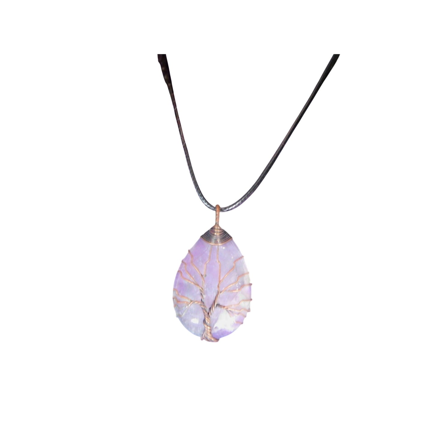 Amethyst Tree of Life Pendant Necklace Wire Wrapped Purple Crystal Teardrop