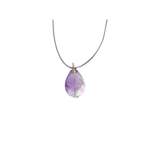 Amethyst Tree of Life Pendant Necklace Wire Wrapped Purple Crystal Teardrop
