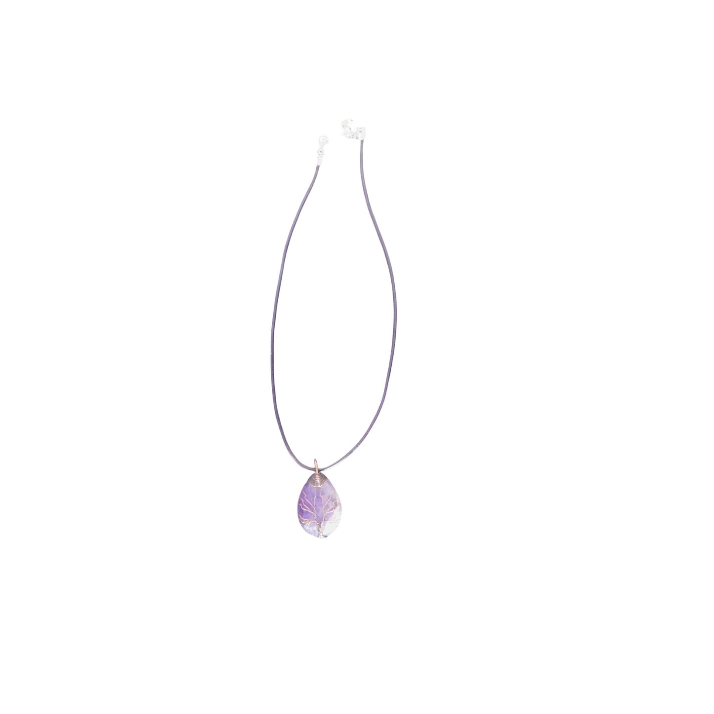 Amethyst Tree of Life Pendant Necklace Wire Wrapped Purple Crystal Teardrop