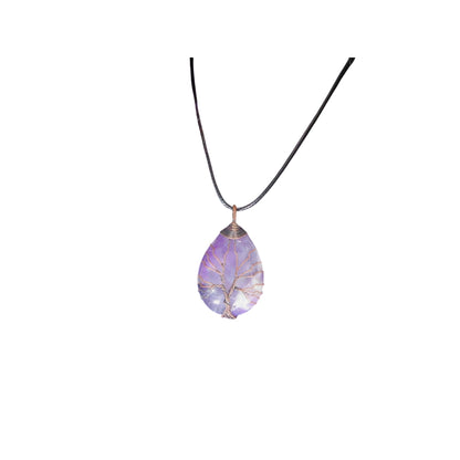 Amethyst Tree of Life Pendant Necklace Wire Wrapped Purple Crystal Teardrop