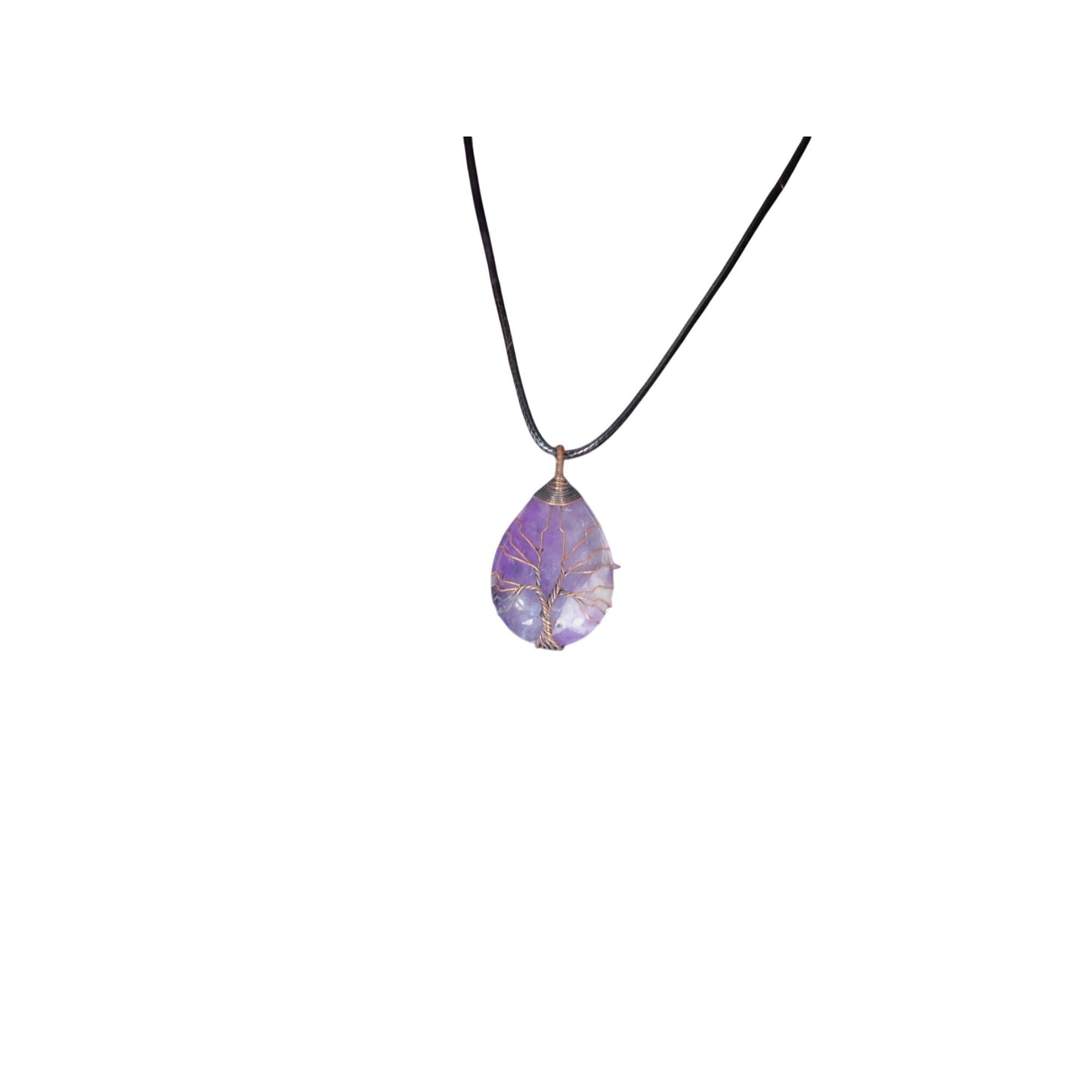 Amethyst Tree of Life Pendant Necklace Wire Wrapped Purple Crystal Teardrop