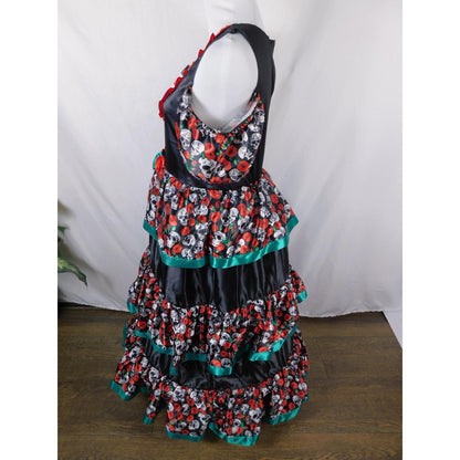 Dia de los Muertos Costume Dress Womens XL Black Red Sugar Skull Ruffle Tiered