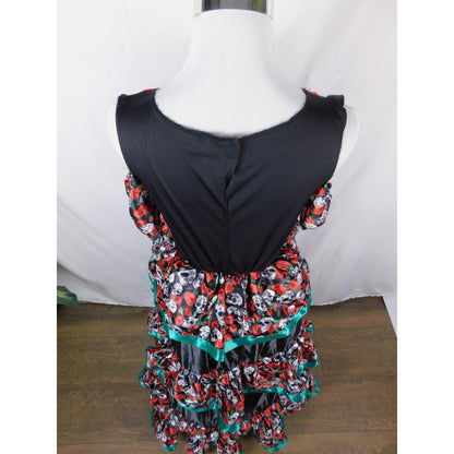 Dia de los Muertos Costume Dress Womens XL Black Red Sugar Skull Ruffle Tiered