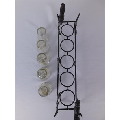 Vintage Black Metal Bird Branch Tealight Candle Holder 4 Glass Cups