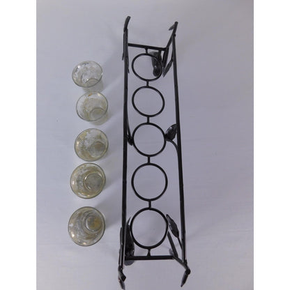 Vintage Black Metal Bird Branch Tealight Candle Holder 4 Glass Cups