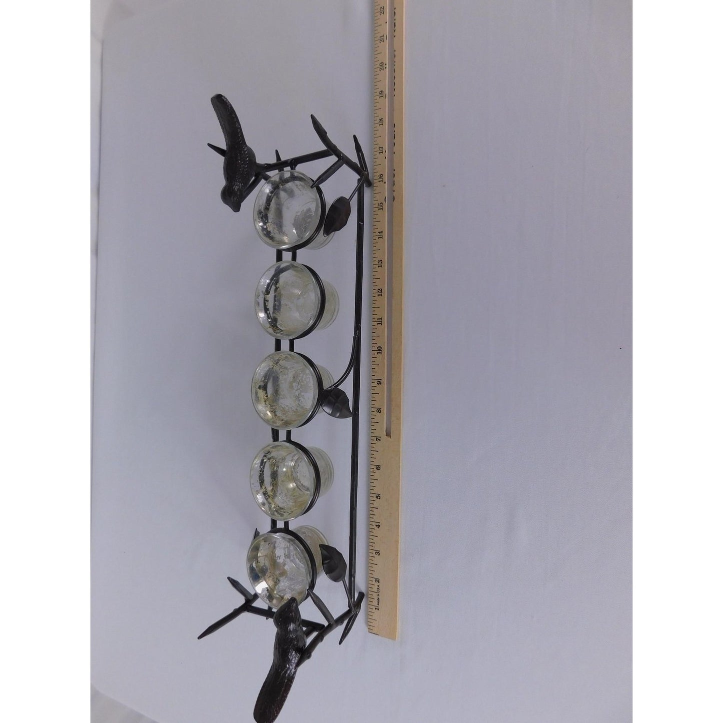 Vintage Black Metal Bird Branch Tealight Candle Holder 4 Glass Cups