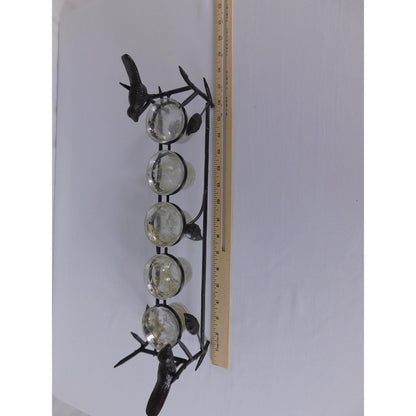 Vintage Black Metal Bird Branch Tealight Candle Holder 4 Glass Cups