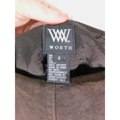Worth Suede Brown Boho Mini Skirt 6 Leather