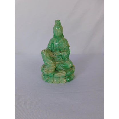 Green Kwan Yin Buddha Statue Small Ceramic Figurine Buddhist Altar Decor Gift