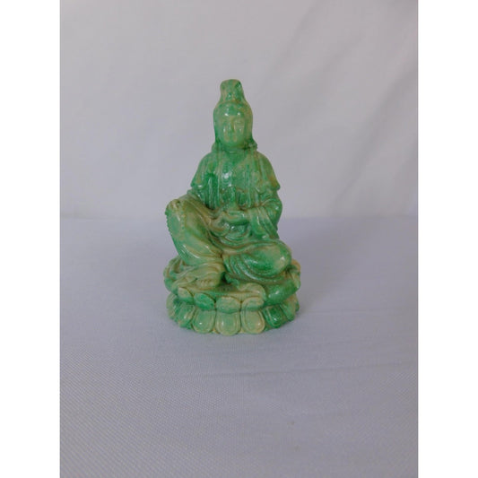Green Kwan Yin Buddha Statue Small Ceramic Figurine Buddhist Altar Decor Gift