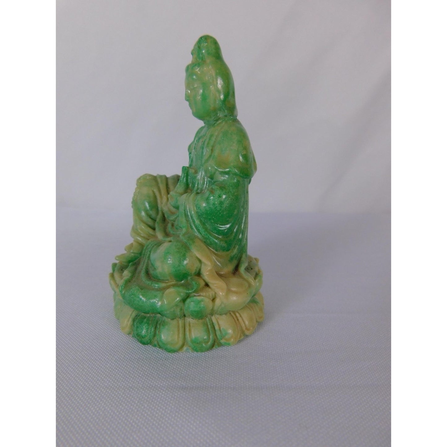 Green Kwan Yin Buddha Statue Small Ceramic Figurine Buddhist Altar Decor Gift