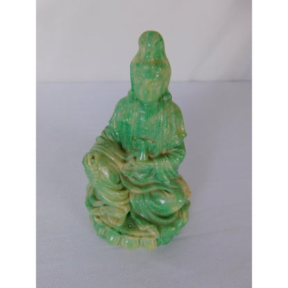 Green Kwan Yin Buddha Statue Small Ceramic Figurine Buddhist Altar Decor Gift