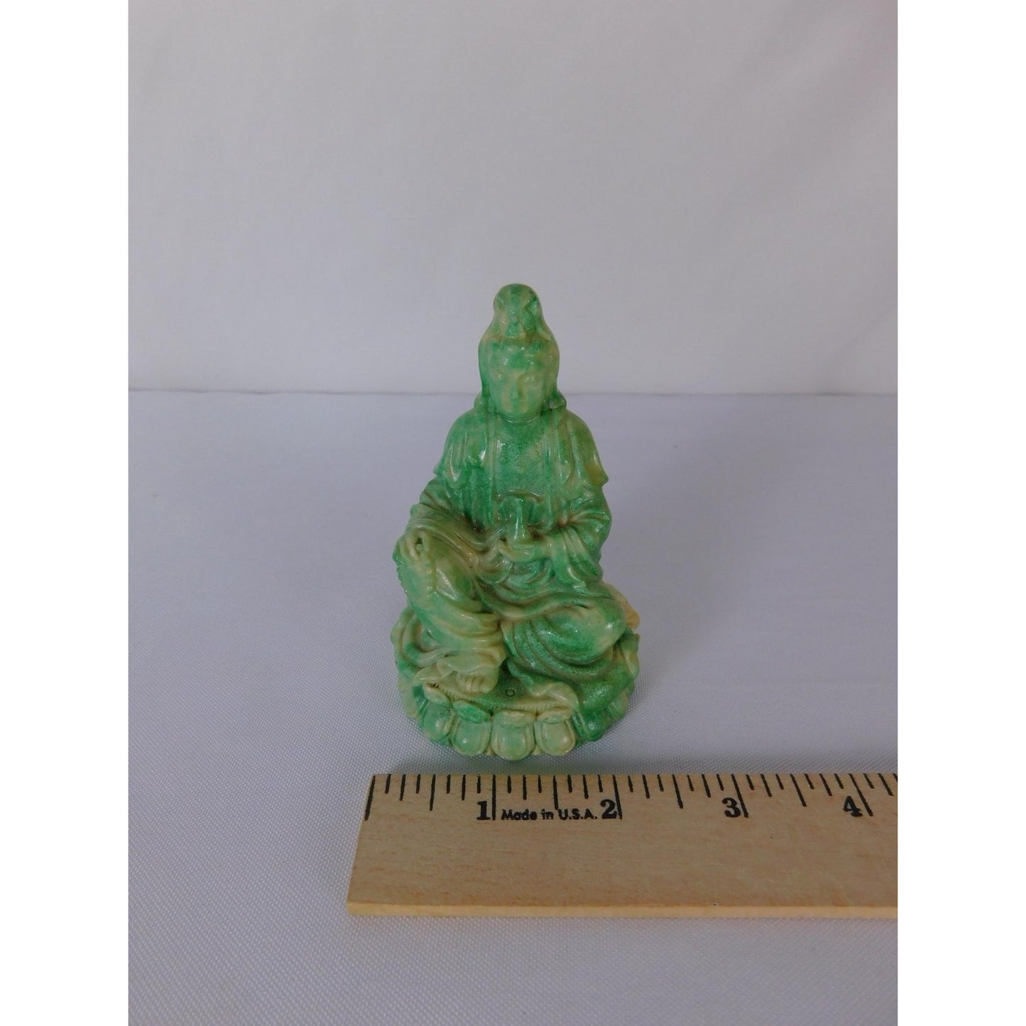 Green Kwan Yin Buddha Statue Small Ceramic Figurine Buddhist Altar Decor Gift