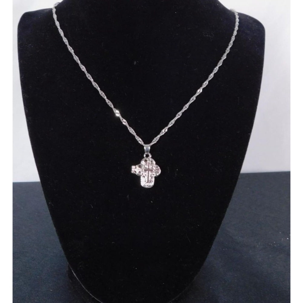 Silver Floral Cross Locket Necklace 18" - New - Witchcore Christian