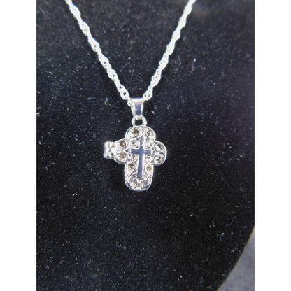 Silver Floral Cross Locket Necklace 18" - New - Witchcore Christian