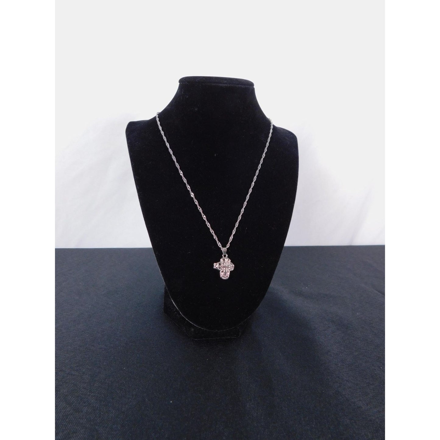 Silver Floral Cross Locket Necklace 18" - New - Witchcore Christian