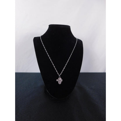 Silver Floral Cross Locket Necklace 18" - New - Witchcore Christian
