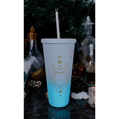 Celestial Design BPA-Free Plastic Tumbler with Straw 16 oz Color Changing