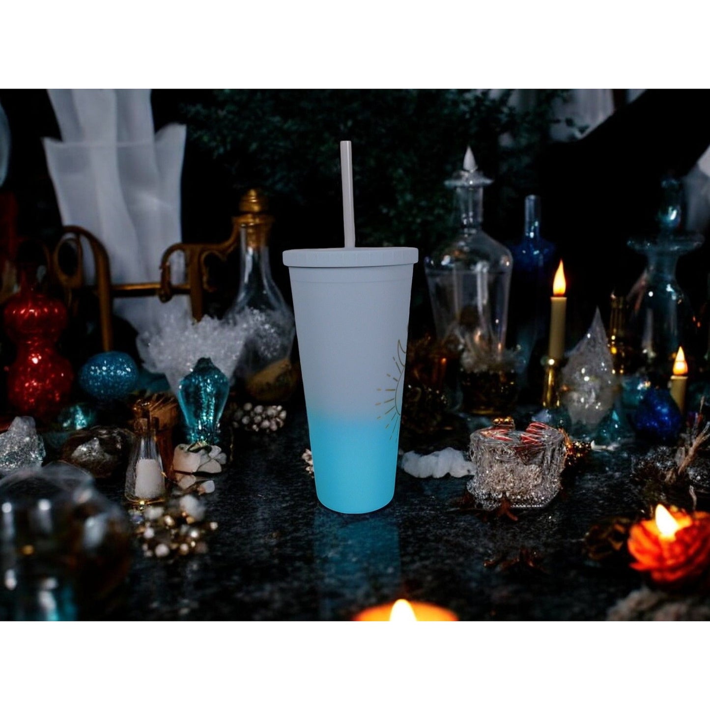 Celestial Design BPA-Free Plastic Tumbler with Straw 16 oz Color Changing