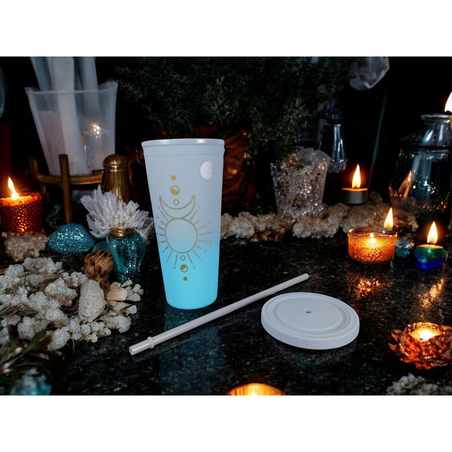 Celestial Design BPA-Free Plastic Tumbler with Straw 16 oz Color Changing