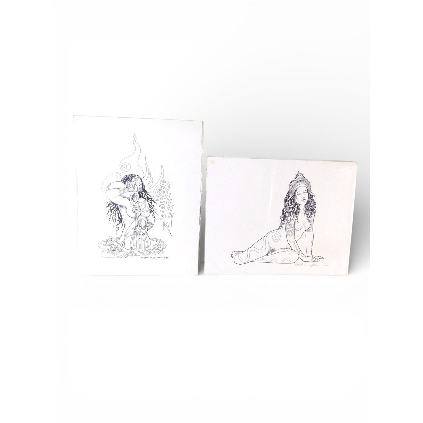 Vtg Phoenix & Arabeth Body Designs Tattoo Flash Art Prints Set Of 2 Vintage Nude