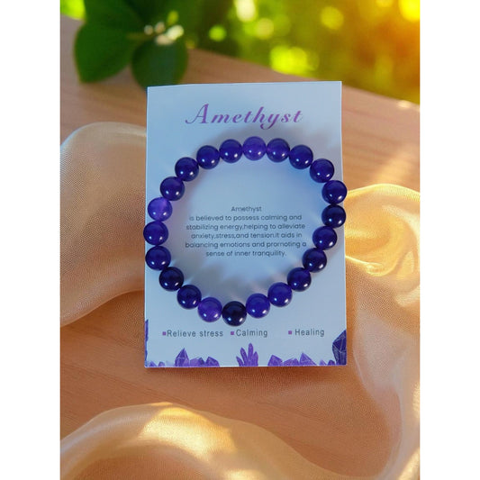 Amethyst Beaded Bracelet Healing Energy Gemstone Calming Stress Relief Jewelry G