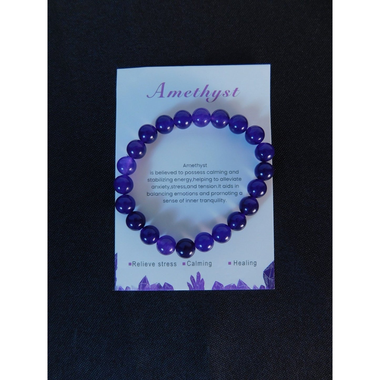 Amethyst Beaded Bracelet Healing Energy Gemstone Calming Stress Relief Jewelry G