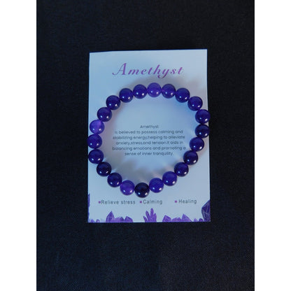 Amethyst Beaded Bracelet Healing Energy Gemstone Calming Stress Relief Jewelry G