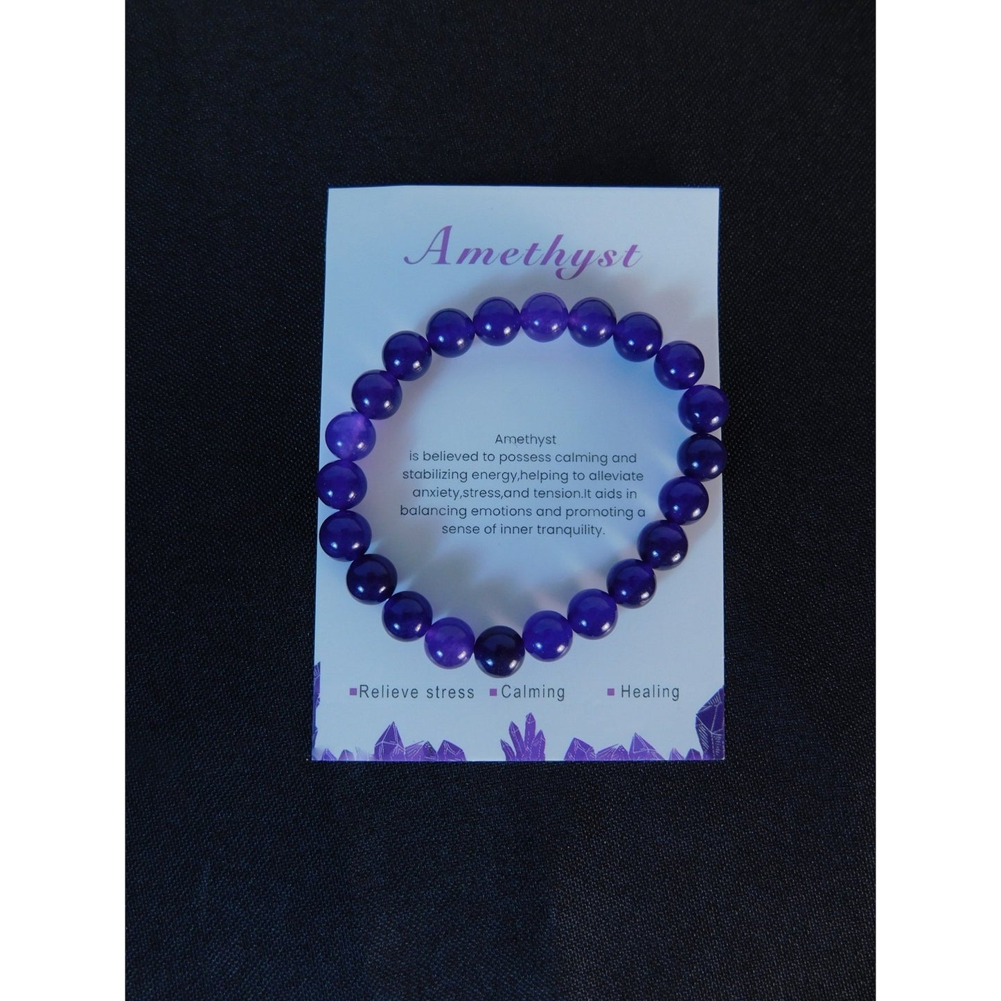 Amethyst Beaded Bracelet Healing Energy Gemstone Calming Stress Relief Jewelry G