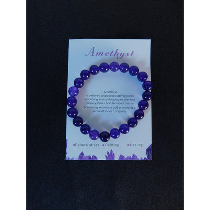 Amethyst Beaded Bracelet Healing Energy Gemstone Calming Stress Relief Jewelry G