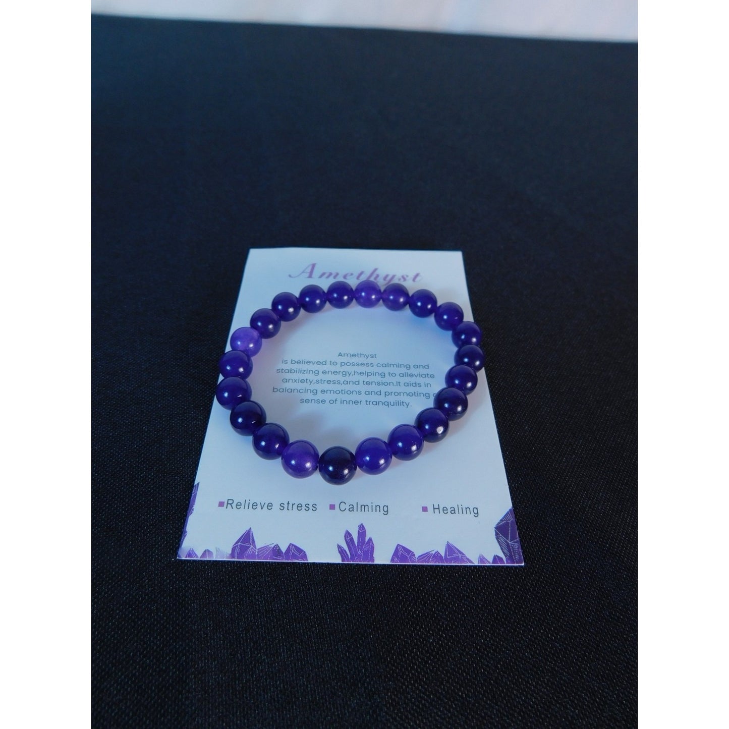 Amethyst Beaded Bracelet Healing Energy Gemstone Calming Stress Relief Jewelry G