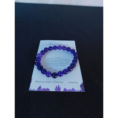 Amethyst Beaded Bracelet Healing Energy Gemstone Calming Stress Relief Jewelry G
