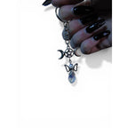 Triple Moon Pentagram Angel Crystal Keychain Silver Metal 4 Inch Charm