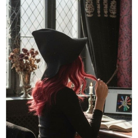 Black Knit Witch Hat Soft Point Pointed Brim Witchcore Cottagecore NEW