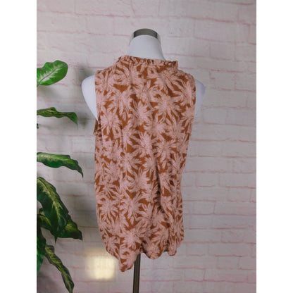 J Jill Petite Boho Sleeveless Tassel Top S Brown Pink Palm Print