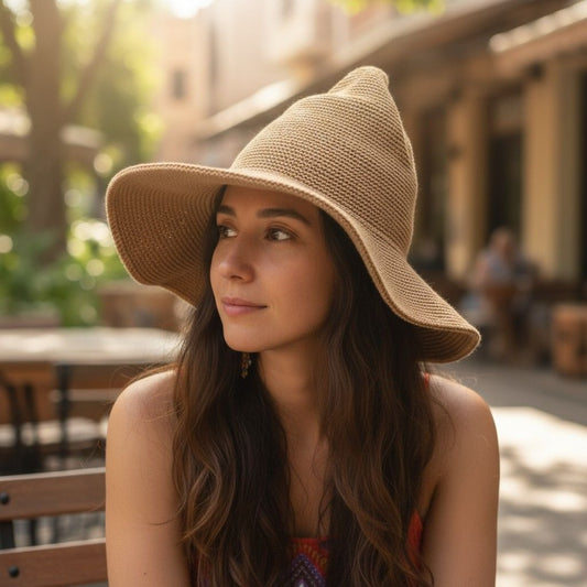 Knit Witch Hat Soft Point Cottagecore Boho Sun Hat Beige NEW