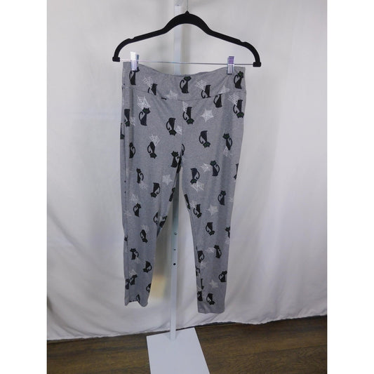 Feeling Festive Leggings Womens Medium Gray Black Cat Spider Web Witchy